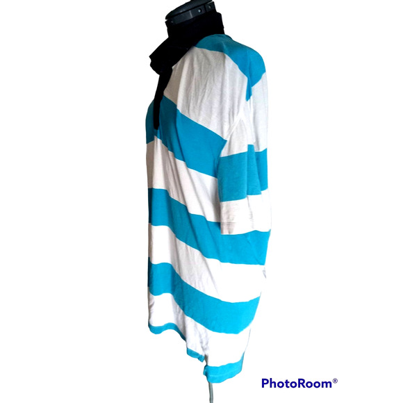 Lululemon Athletica men's blue and white striped, short sleeve polo shirt, XL - Picture 2 of 5